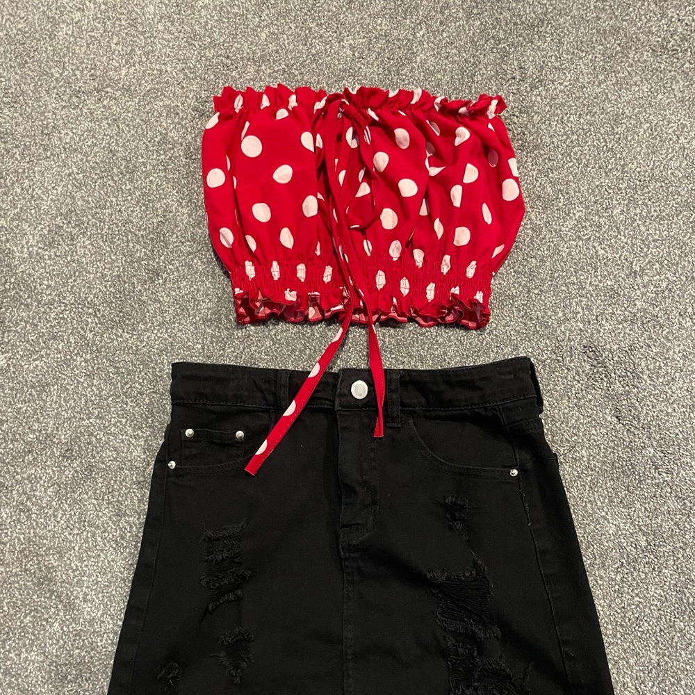 Stretchy red polka dot tube top